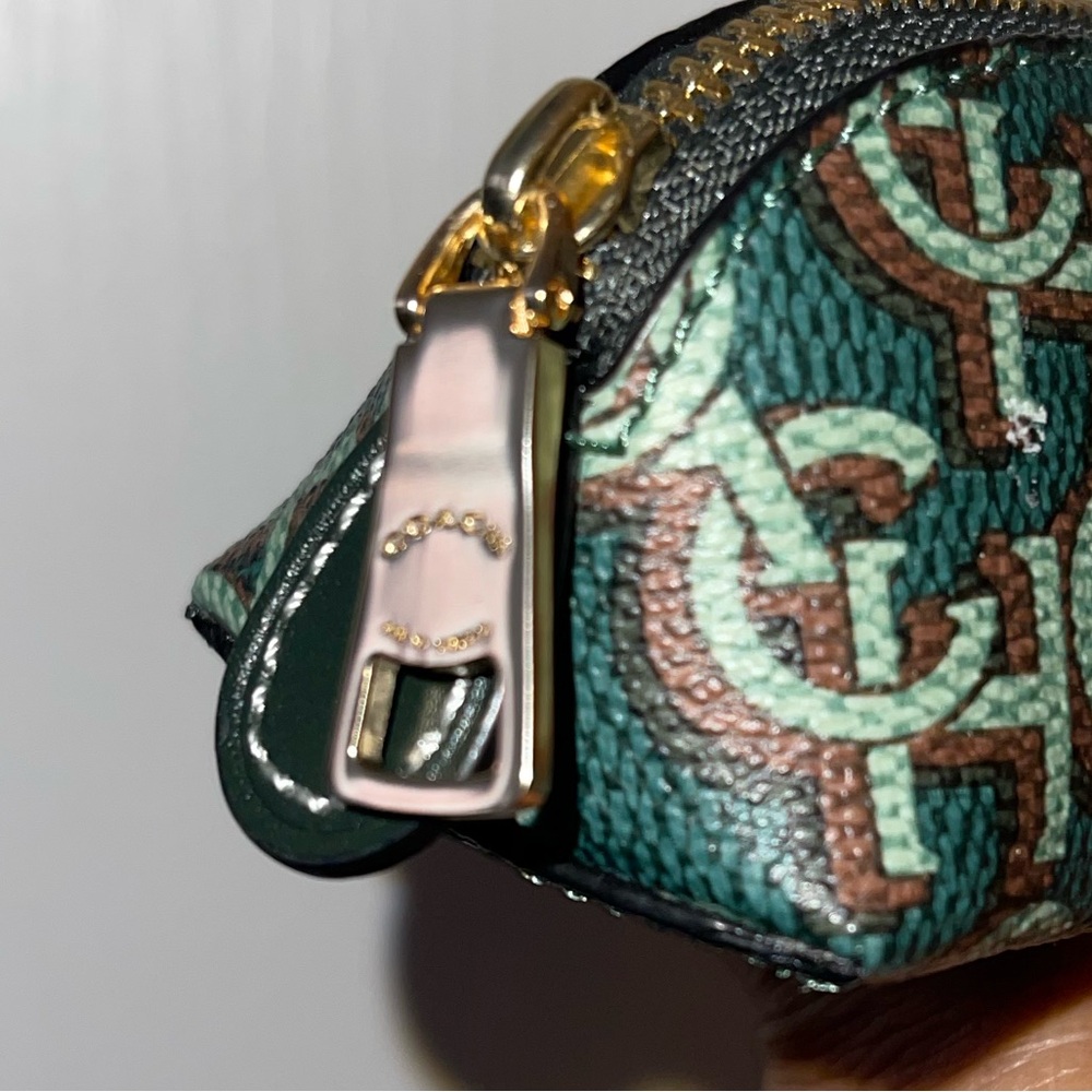 NWOT COACH Green and Brown MONOGRAM Patterned PENCIL PLUG Clutch CASE USB - Picture 3 of 7